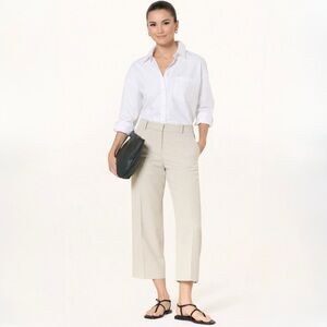 COS Wool Blend Cropped Wide Leg Trousers Beige Tailored Pants US 4